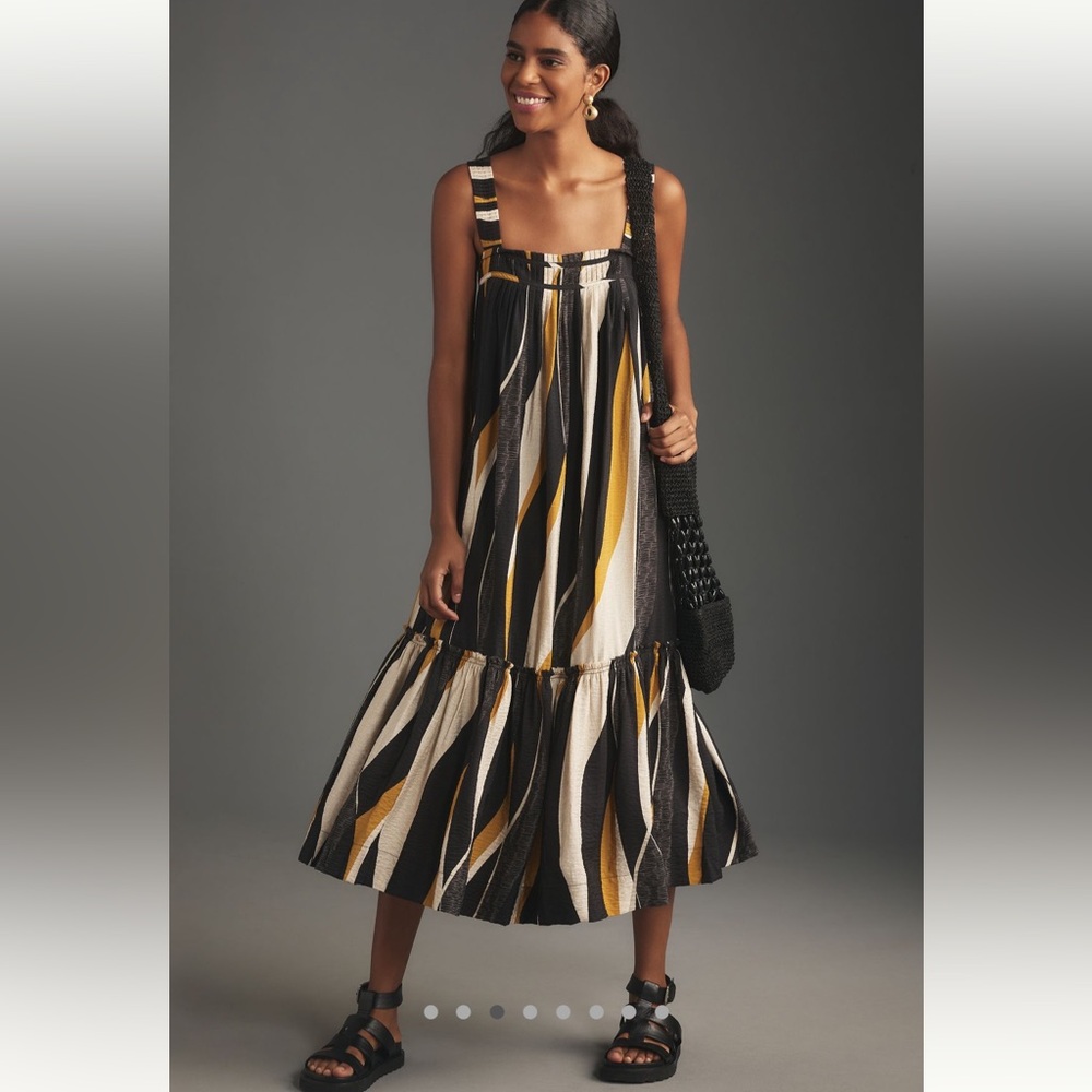 Anthropologie Square-Neck Waistless Midi Dress